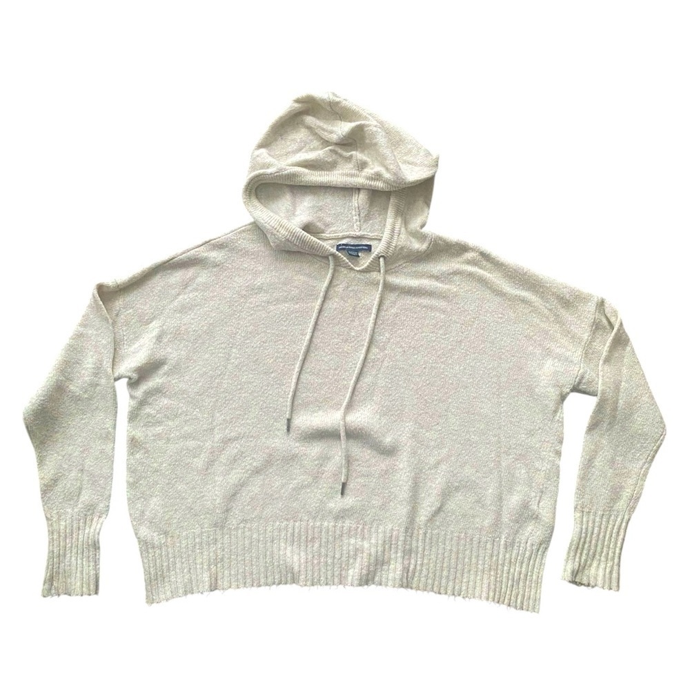 American Eagle Oat Knit Cropped Hooded Sweater XS